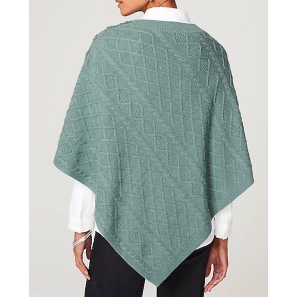 NWT J. Jill Teal Cable Knit Poncho with Button Accents Size Small to Large - Picture 4 of 16